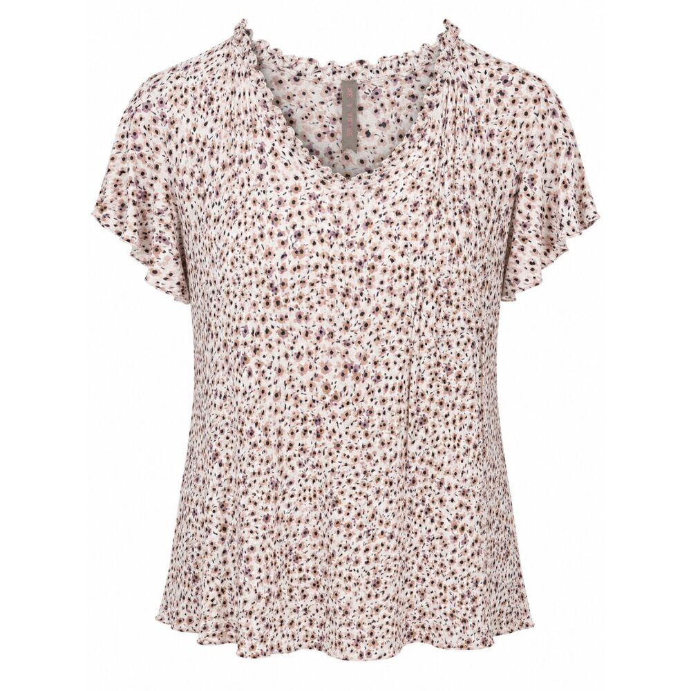 Brina & Em Floral Flutter Sleeve Blouse Women's XL Pink 20" P2P